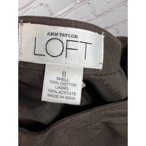 ANN TAYLOR LOFT brown embroidered cotton lined A-line skirt size 6 - Picture 5 of 5